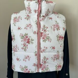Altar'd State Floral Puffer Vest - White and Pink